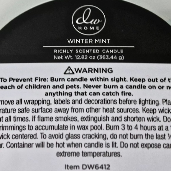 DW HOME CANDLE WINTER MINT 3 WICK 12.82oz RICHLY SCENTED NEW - Picture 3 of 3